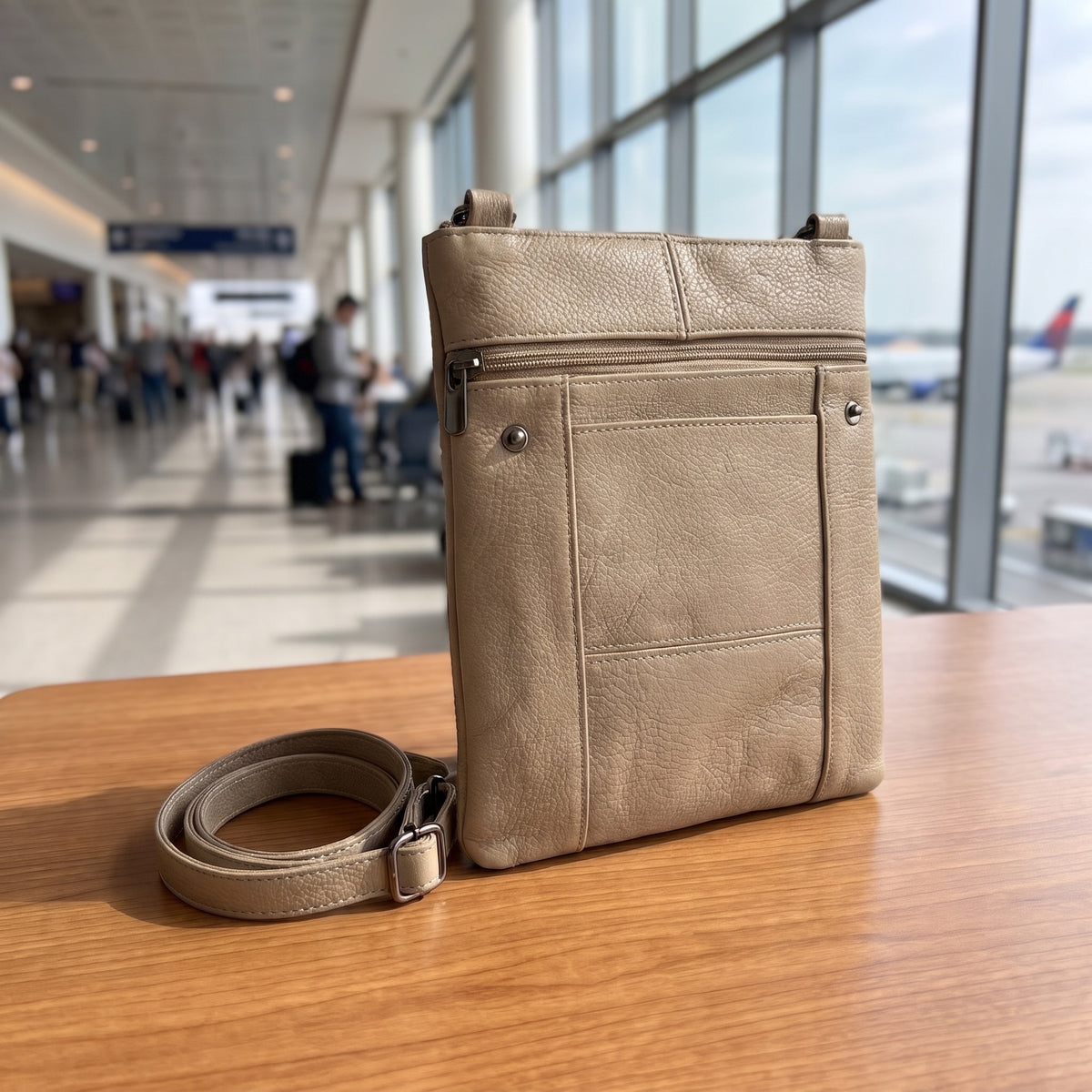 Travel Shoulder Bag in Beige, back view [Beige]