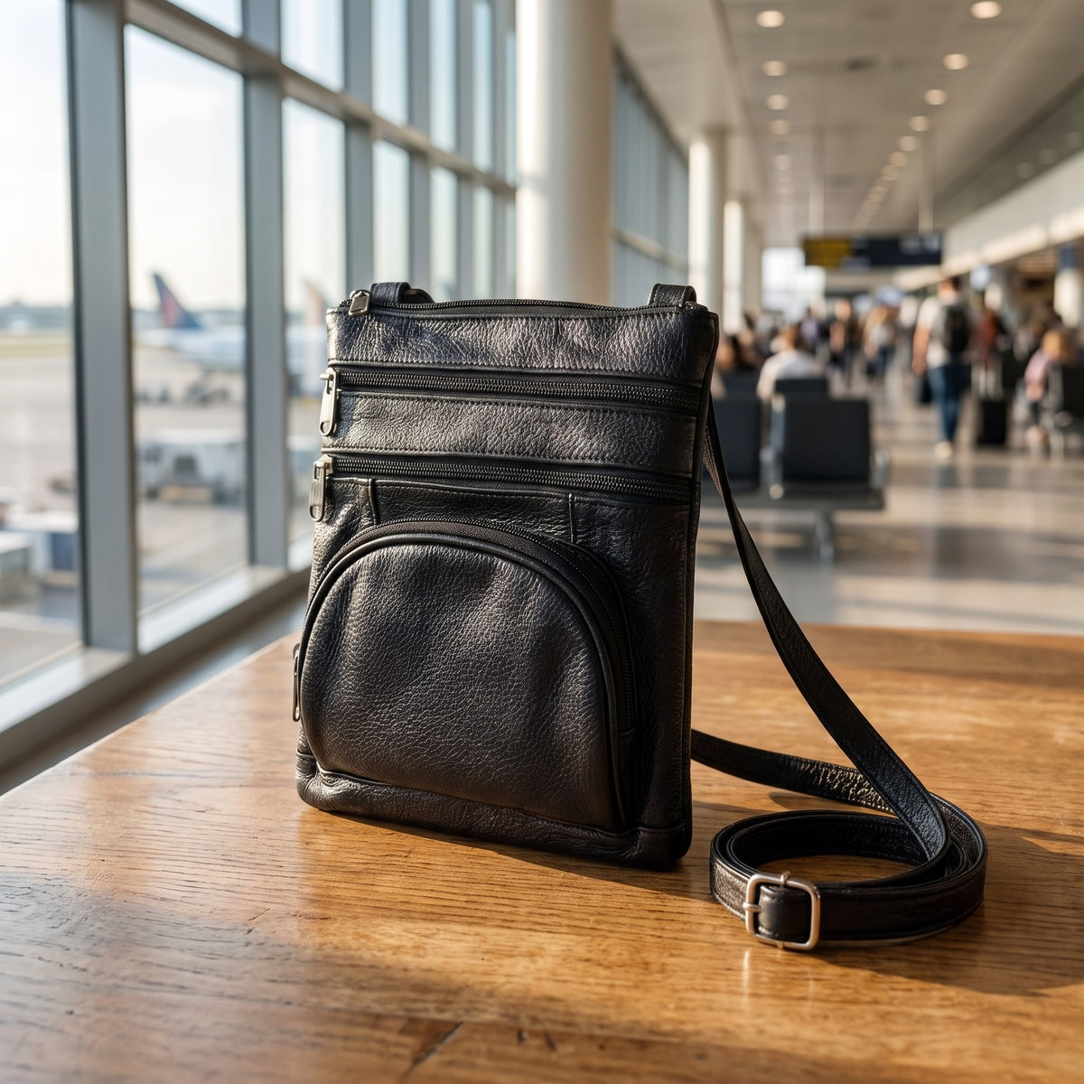 Travel Shoulder Bag in Black, front view [Black]