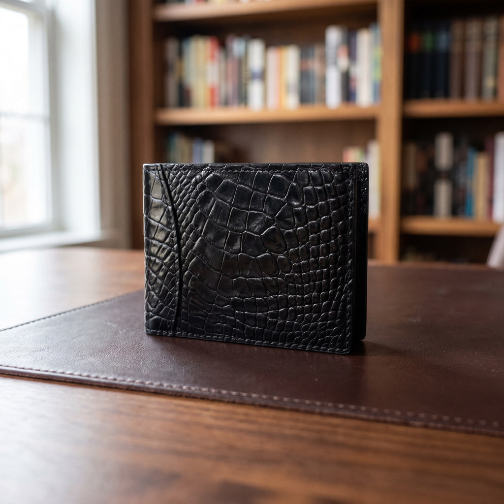 Crocodile Belly Bifold in Black [Black]