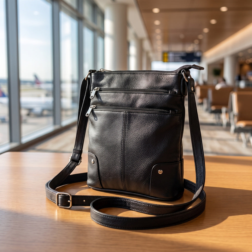 Large Travel Shoulder Bag in Black, front view [Black]