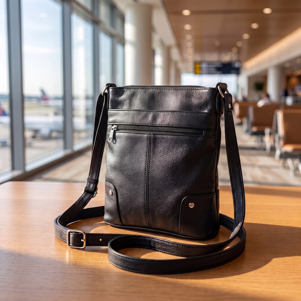 Large Travel Shoulder Bag in Black, back view [Black]