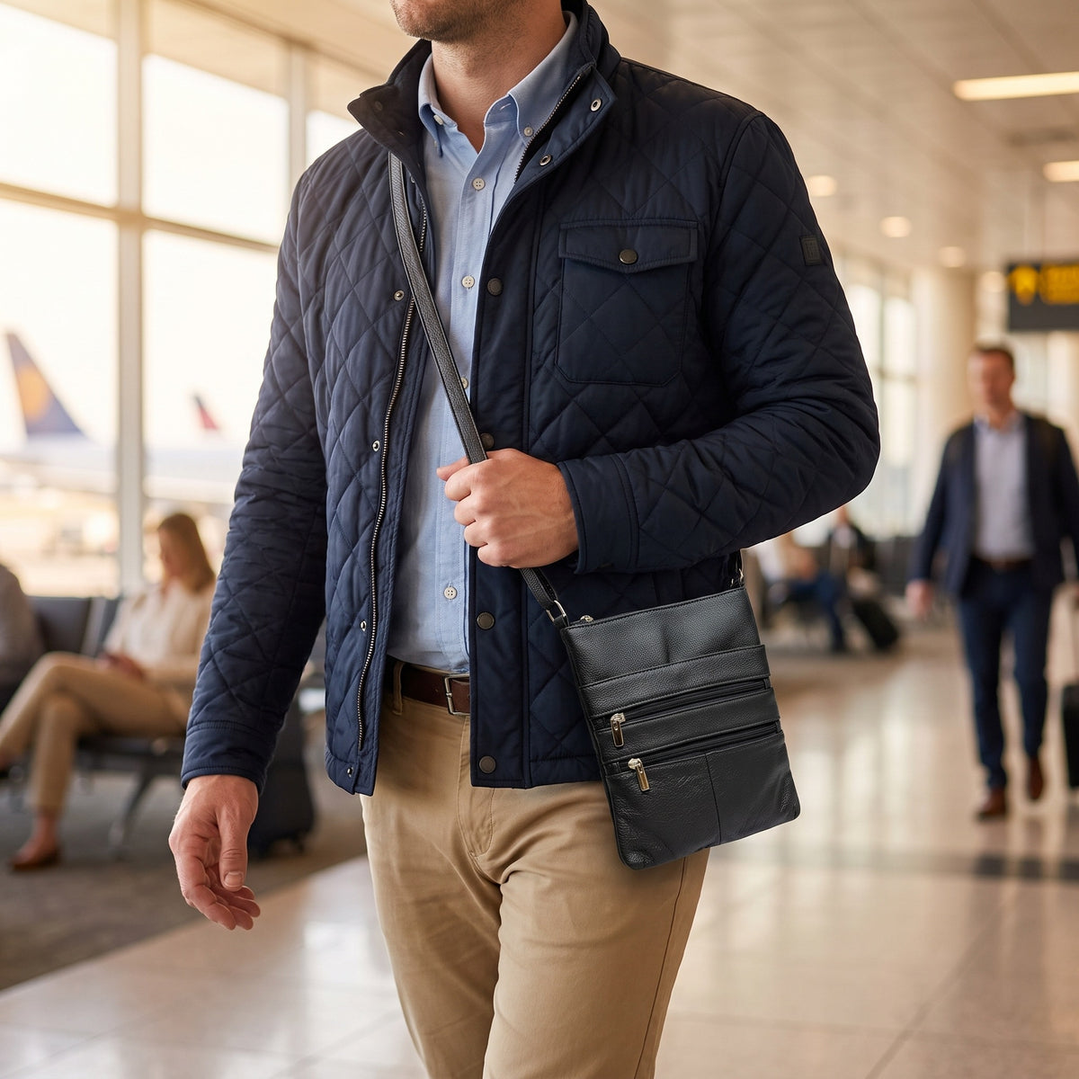 Everyday Travel Bag in Black, worn crossbody [Black]