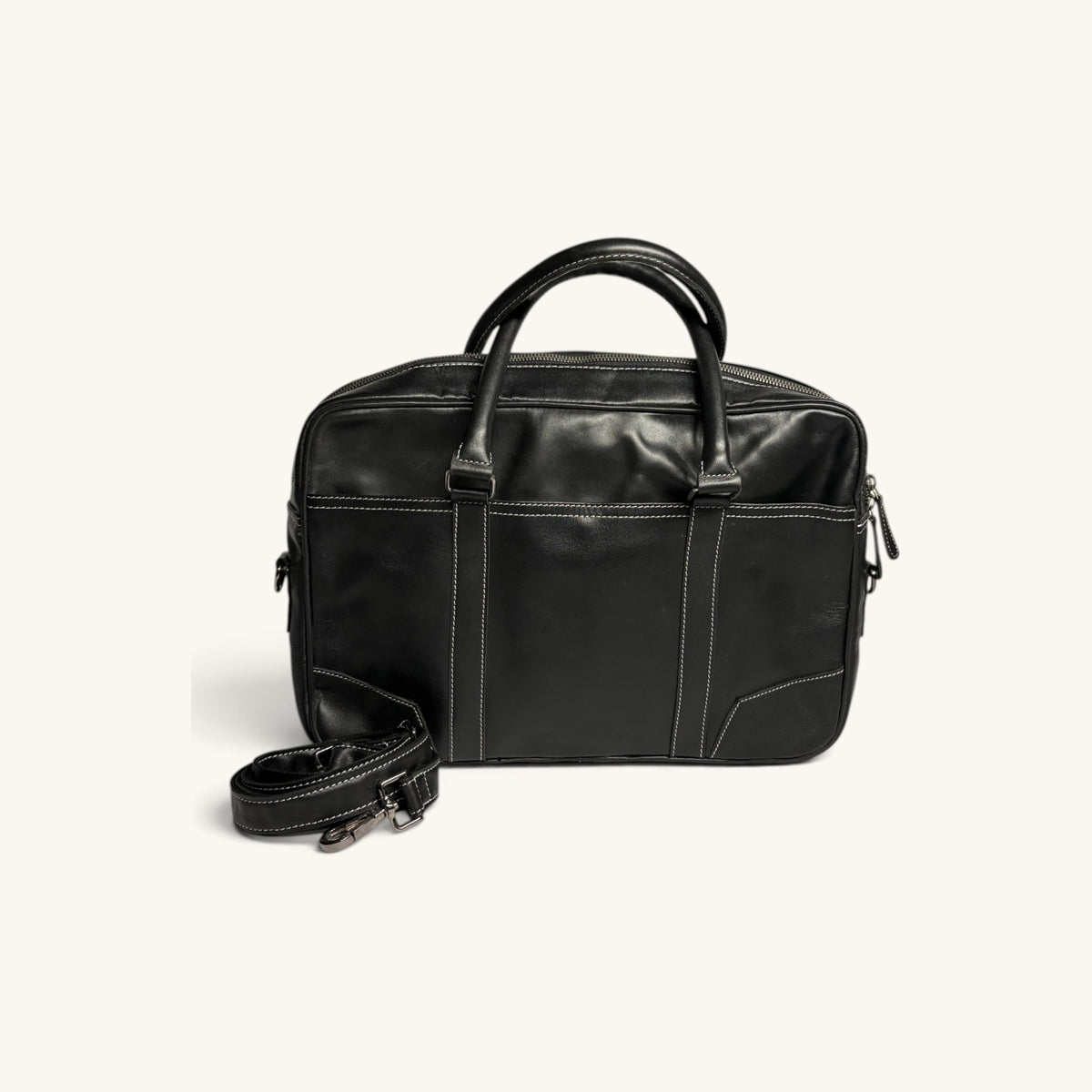 Contrast Stitch Briefcase - Black