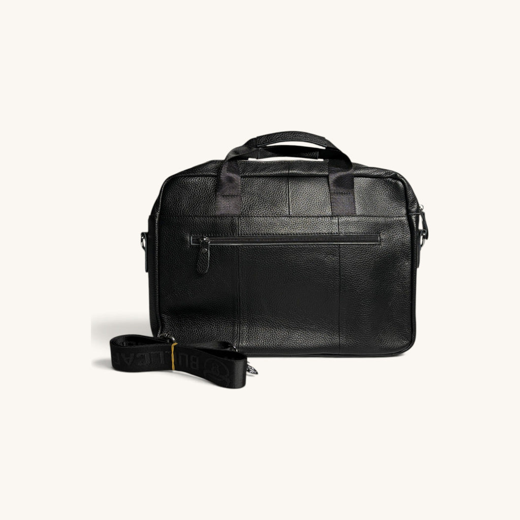 Pebbled Leather Briefcase - Black