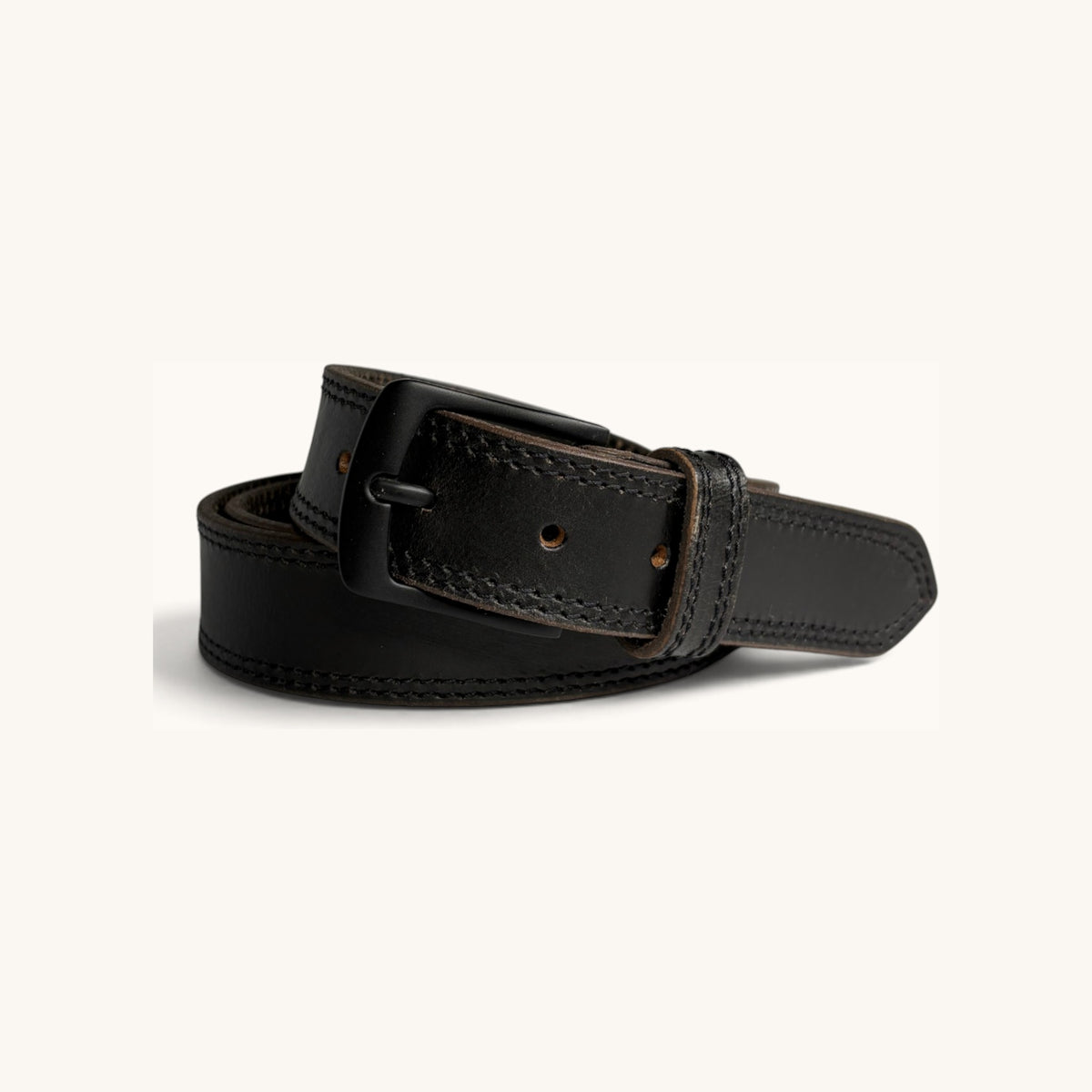 Stitched Leather Belt - Black Stitched Leather Belt