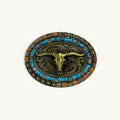 Turquoise Longhorn Buckle - Brass Turquoise Longhorn Buckle