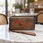 Floral Embossed Wristlet in Brown [Brown]