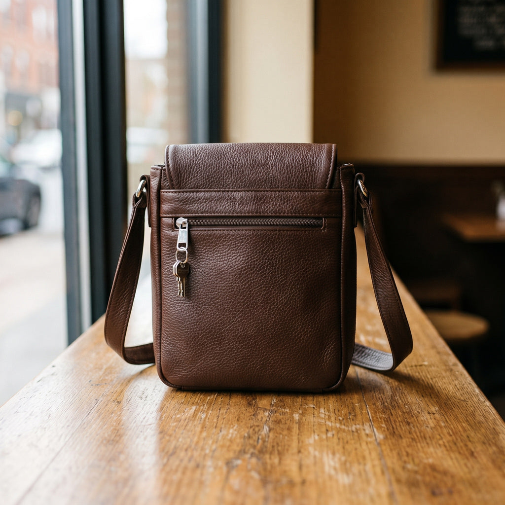 Concealed Carry Flap Crossbody in Brown, back [Brown]