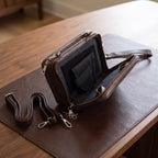 Concealed Carry Zip Crossbody in Brown, open, showing the holster compartment [Brown]