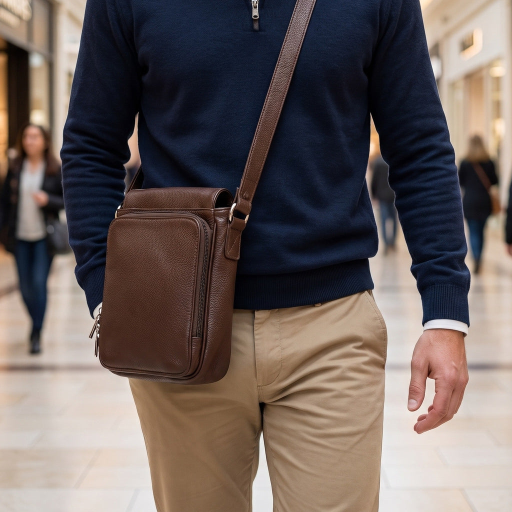 Concealed Carry Flap Crossbody in Brown, worn [Brown]
