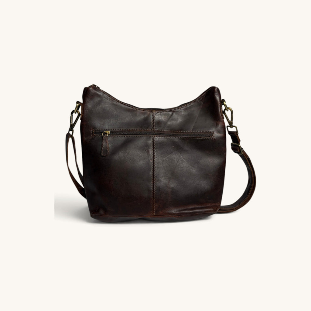 Zip Front Shoulder Bag - Brown