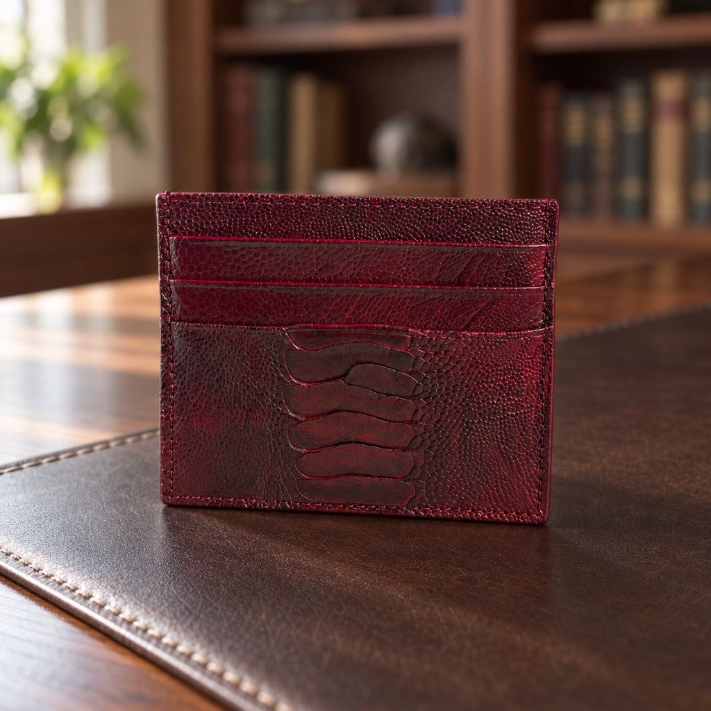 Exotic Card Case in Burgundy Ostrich Leg [Burgundy Ostrich Leg]