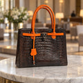 Crocodile Tote with Orange Trim, front view