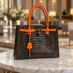 Crocodile Tote with Orange Trim, front view