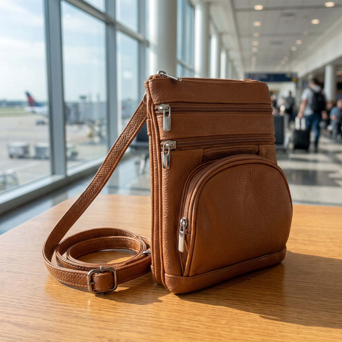 Travel Shoulder Bag in Cognac, front view [Cognac]