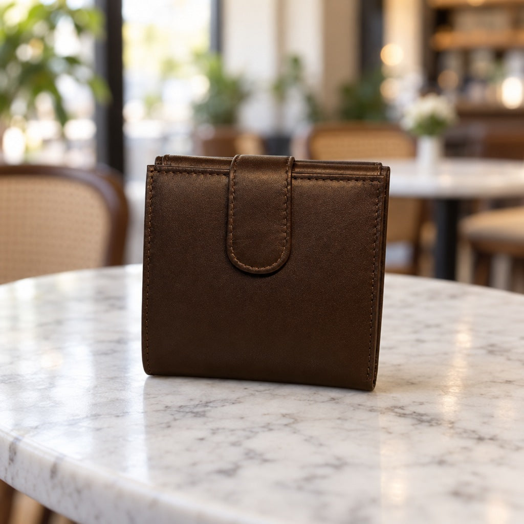 Square Flap Wallet in Dark Brown [Dark Brown]