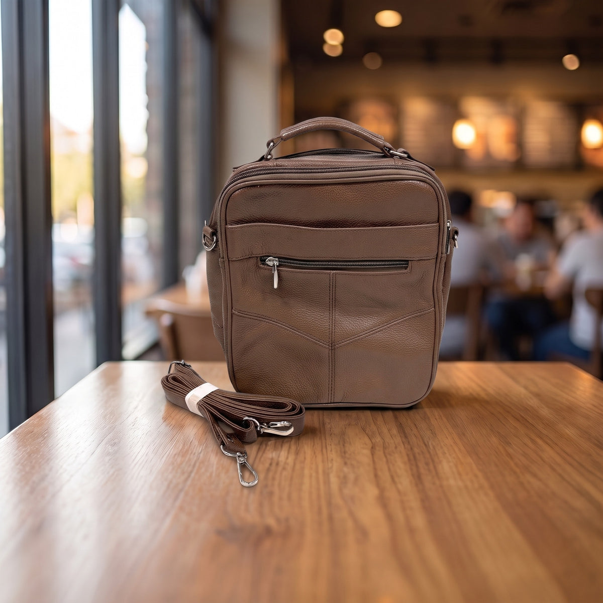 Multi-Pocket Crossbody Bag in Dark Brown, back view [Dark Brown]