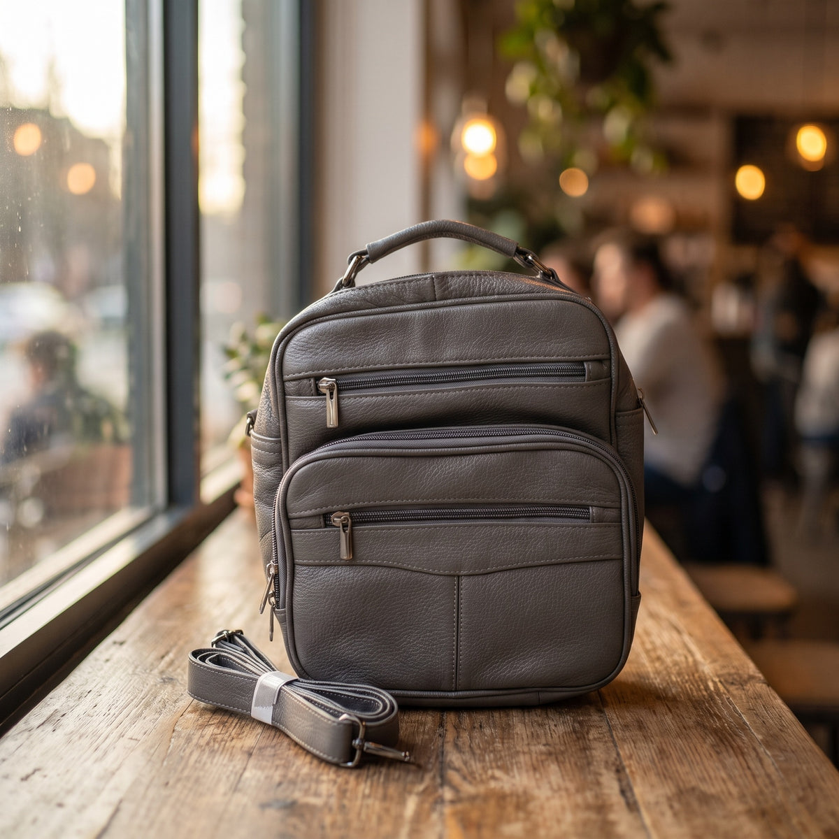 Multi-Pocket Crossbody Bag in Gray, front view [Gray]