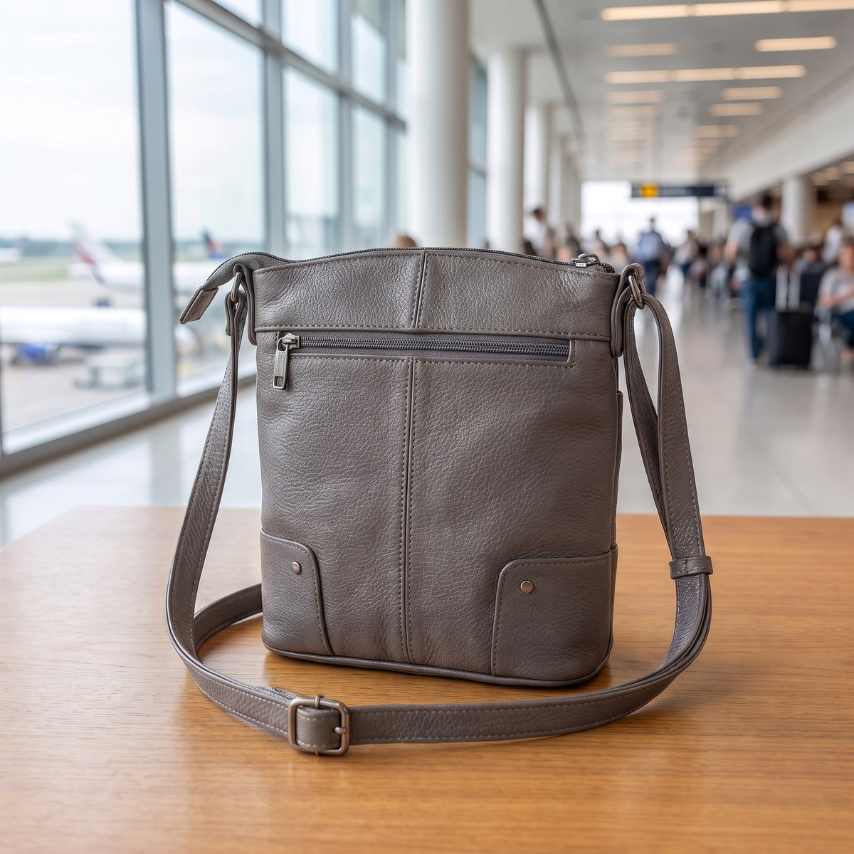 Large Travel Shoulder Bag in Gray, back view [Gray]