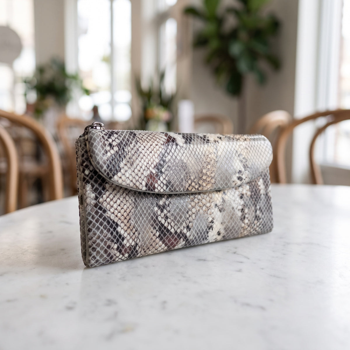 Snake-Embossed Clutch in Grey Multi [Grey Multi]