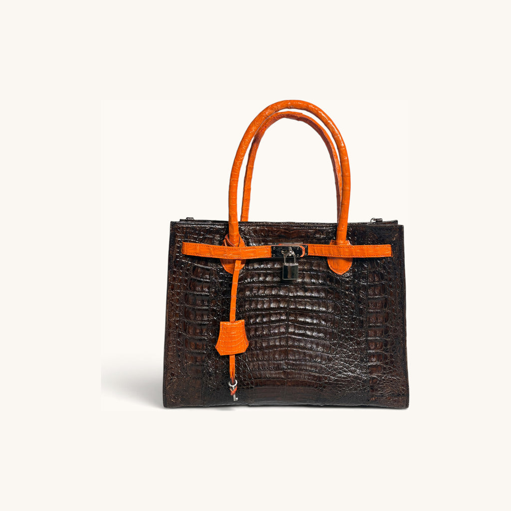 crocodile tote with orange trim - Executive Leather, Wellington FL