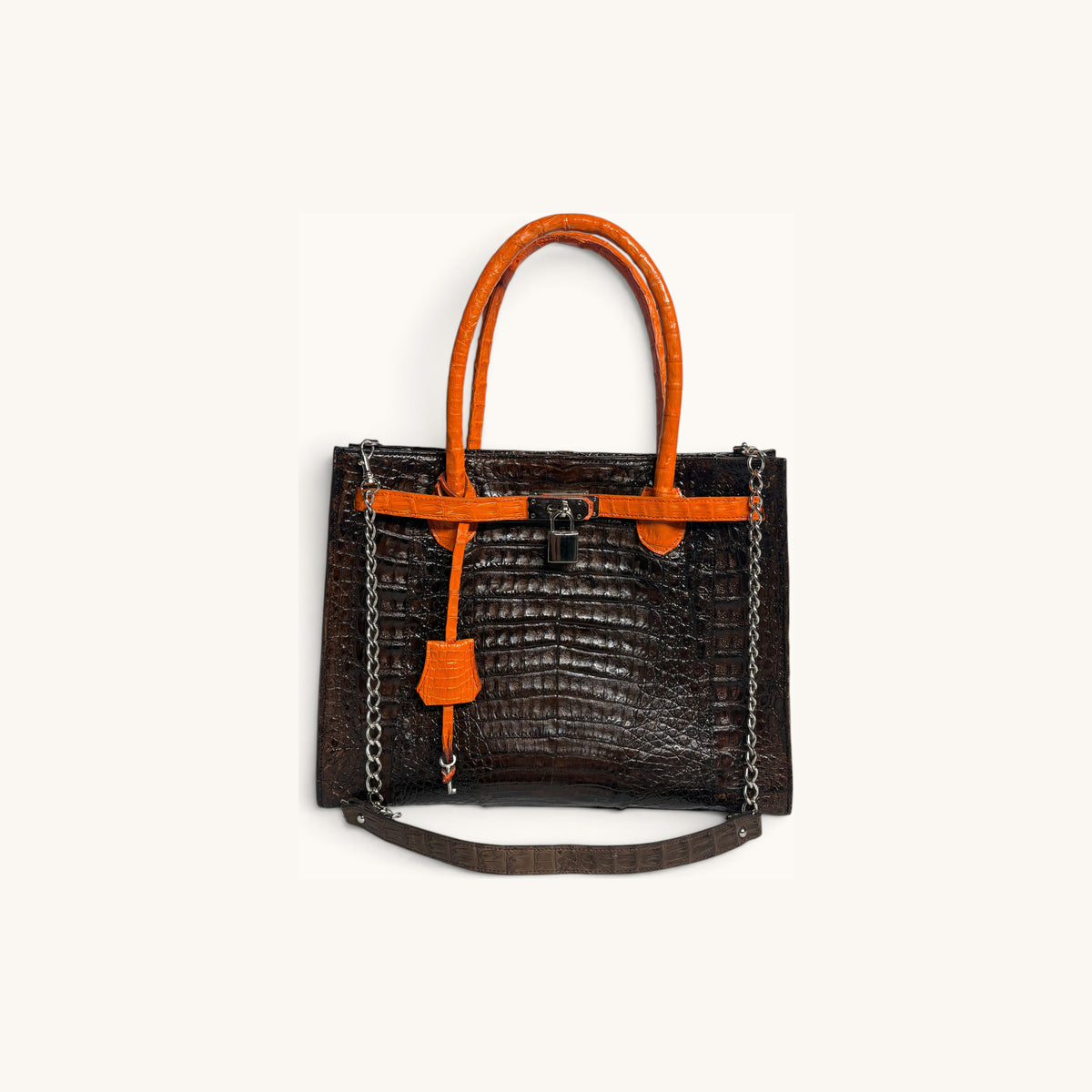 crocodile tote with orange trim - Executive Leather, Wellington FL