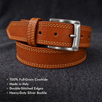 The Italian One-Piece in Cognac: 100% full-grain cowhide, made in Italy, double-stitched edges, heavy-duty silver buckle [Cognac]