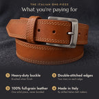 The Italian One-Piece in Cognac: heavy-duty buckle, double-stitched edges, 100% full-grain leather, made in Italy [Cognac]