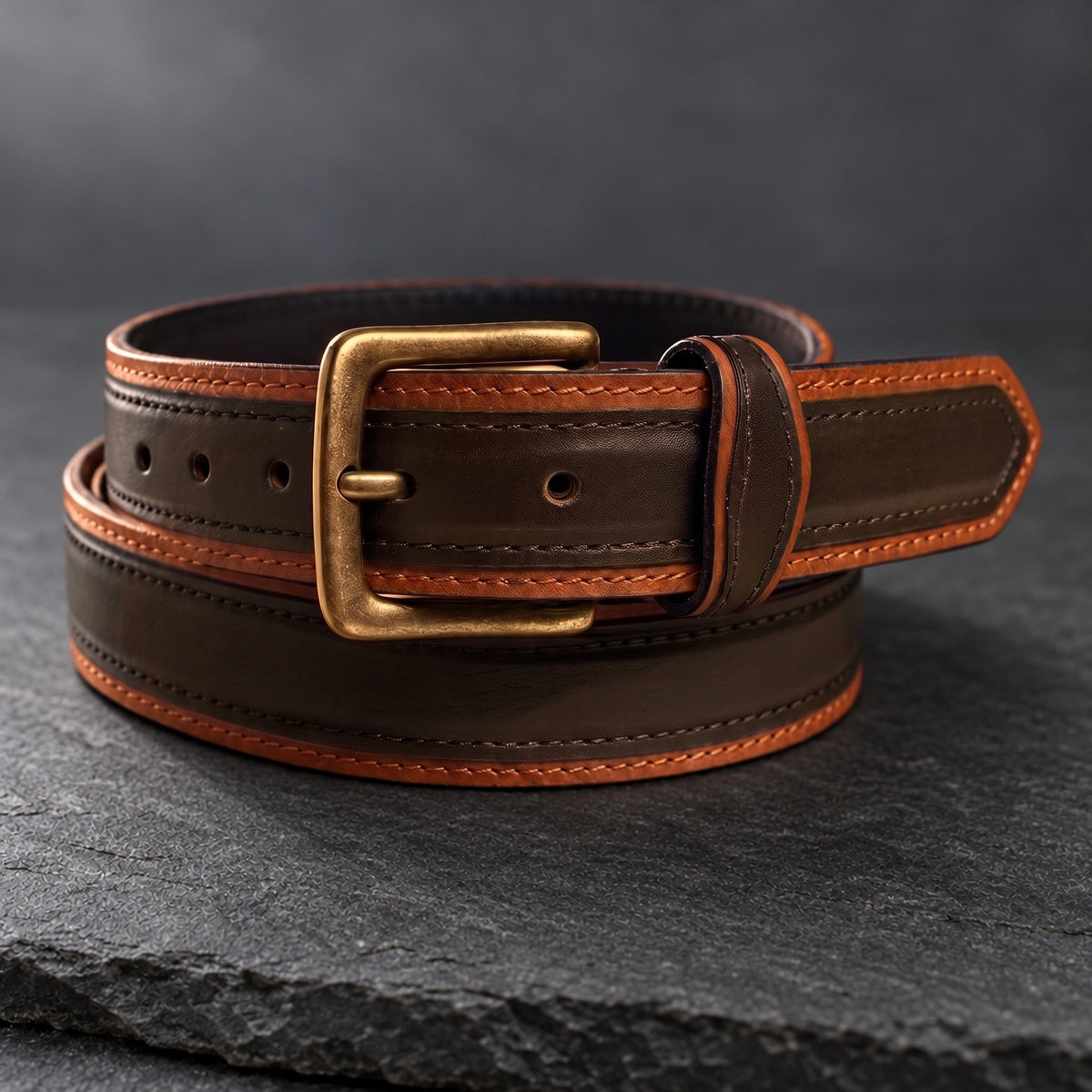 The Italian Two-Layer belt in Brown on dark slate [Brown]