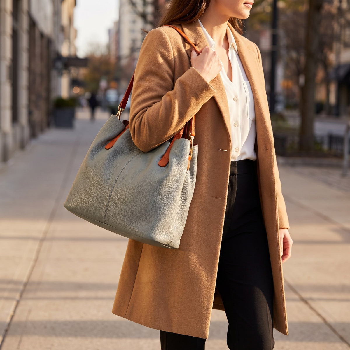 Tote Bag in Light Teal, worn [Light Teal]