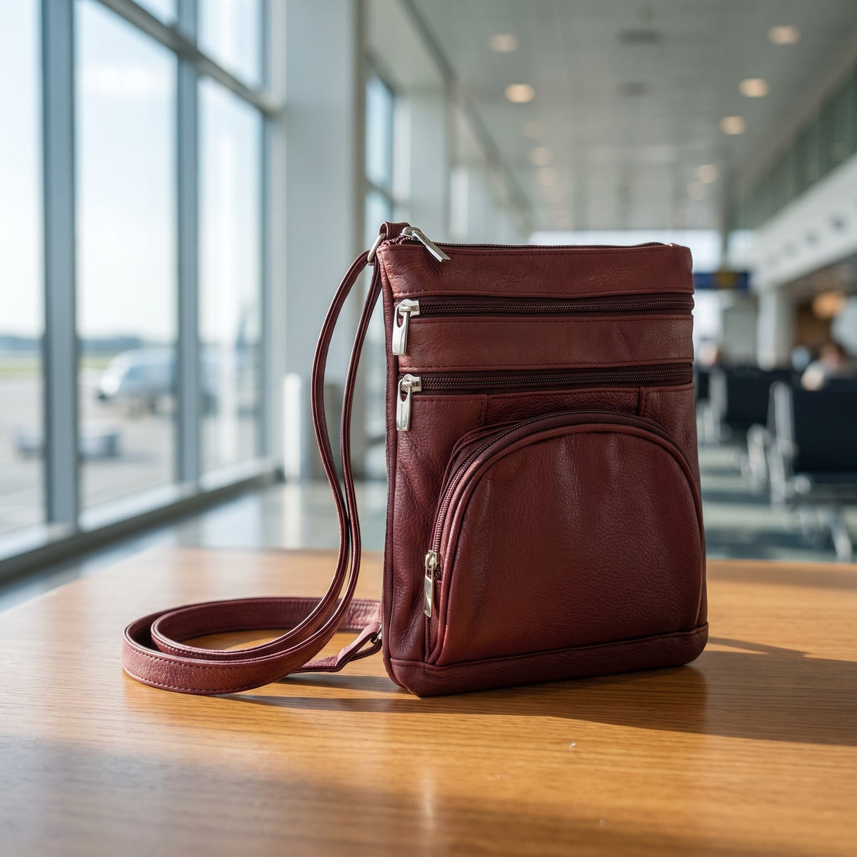 Travel Shoulder Bag in Maroon, front view [Maroon]