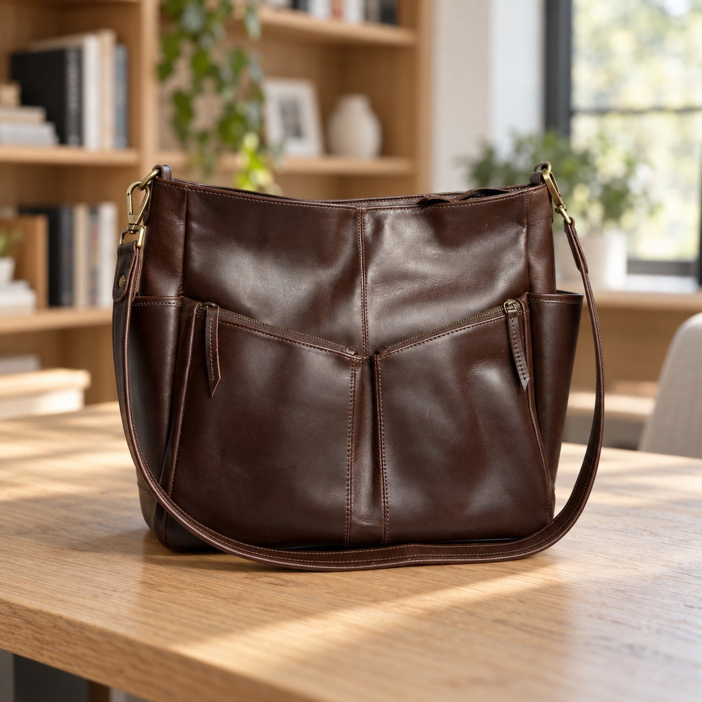 Large Shoulder Tote in Oxblood, front view [Oxblood]