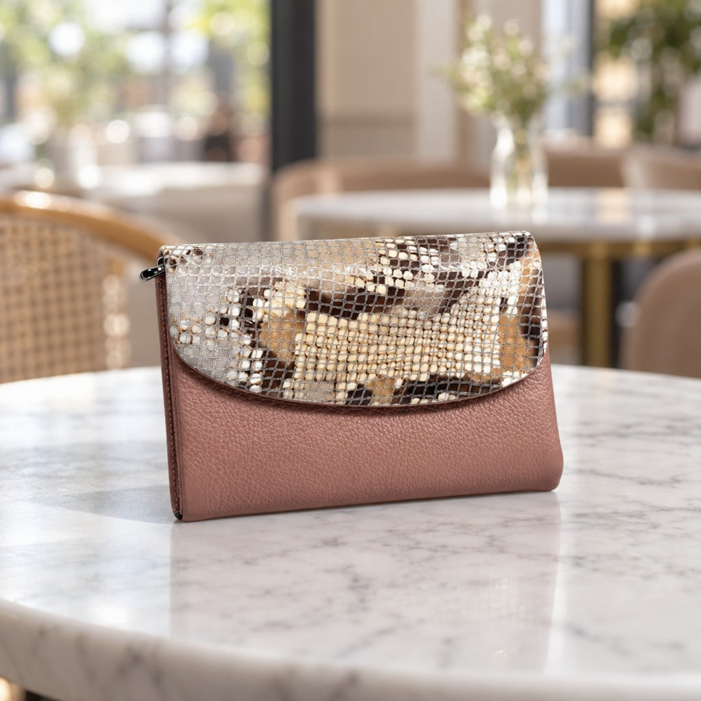 Snake-Embossed Flap Wallet in Pink [Pink]