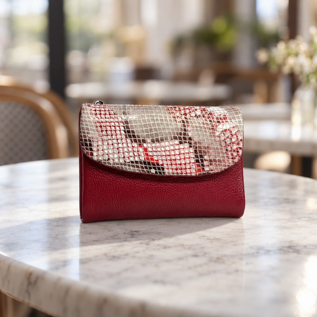 Snake-Embossed Flap Wallet in Red [Red]