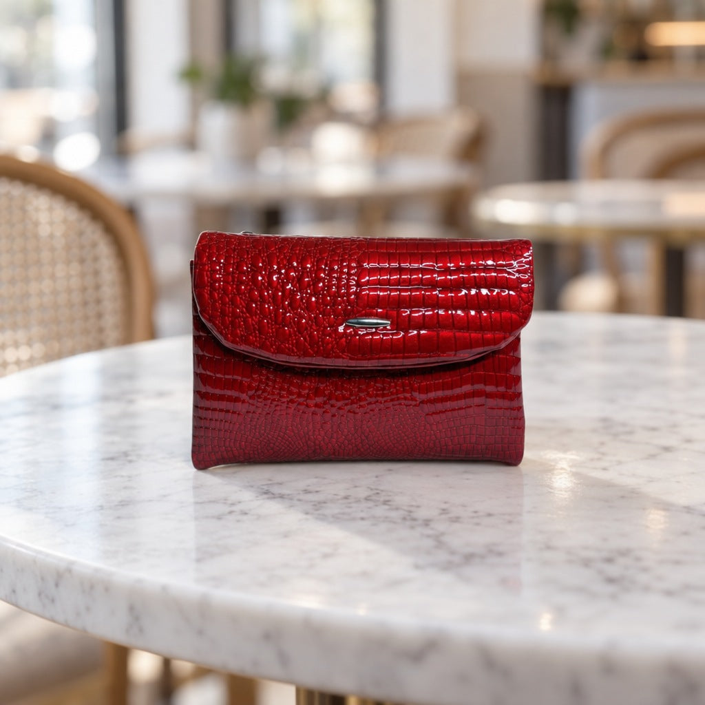 Croc-Embossed Clutch in Red [Red]