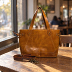 Leather Tote in Tan, front view [Tan]