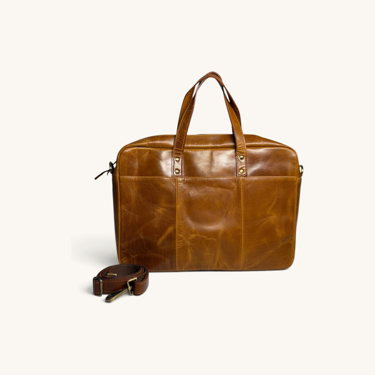 Oiled Leather Briefcase - Tan