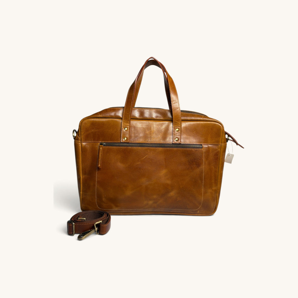 Oiled Leather Briefcase - Tan