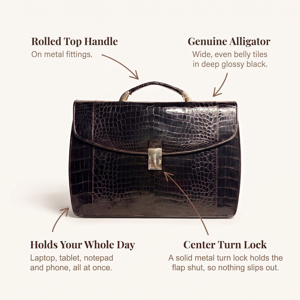 Alligator Briefcase, infographic: what you're paying for