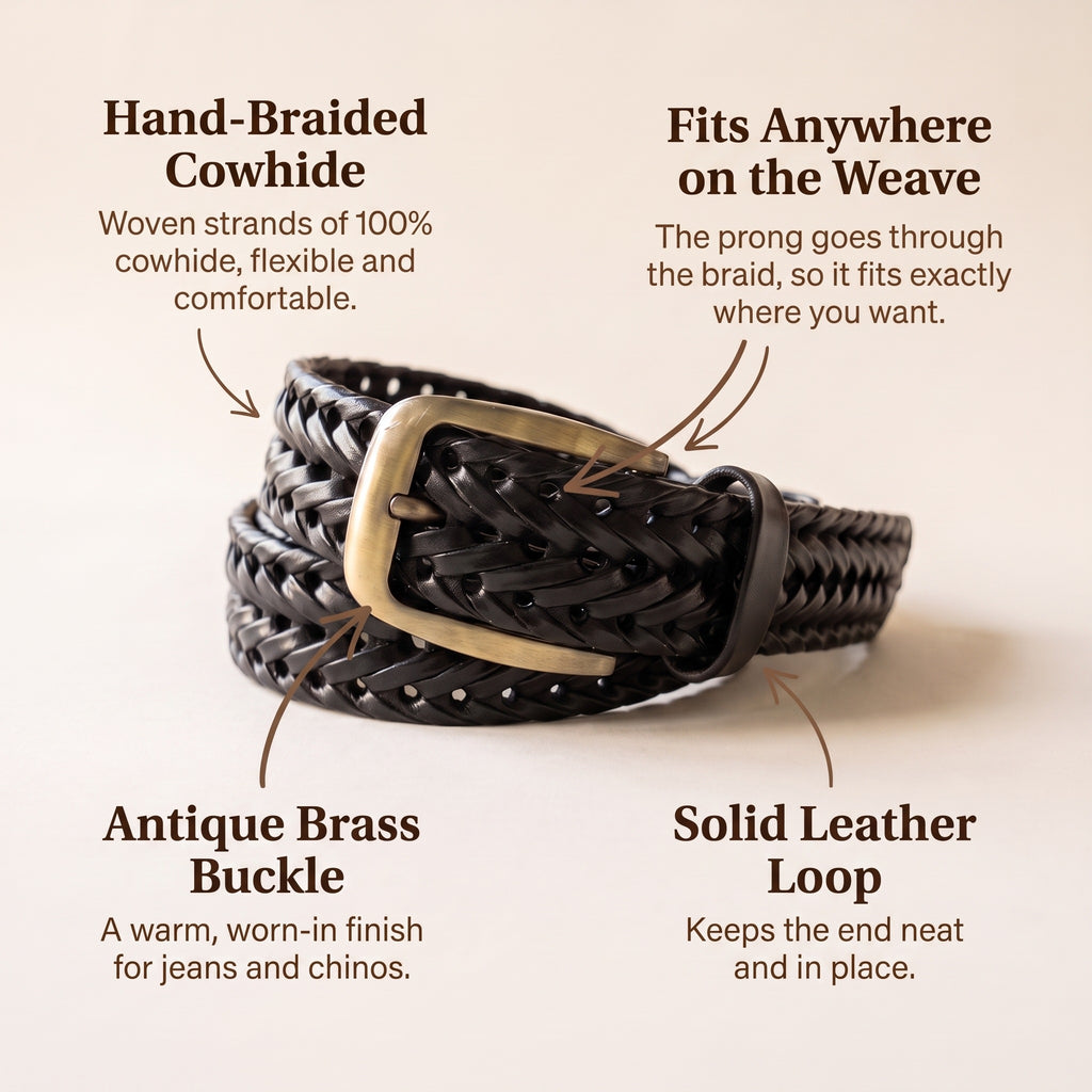 The Braided Leather Belt in Black, infographic: what you're paying for [Black]