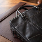 Contrast Stitch Briefcase in Black, close-up of the hardware and stitching [Black]