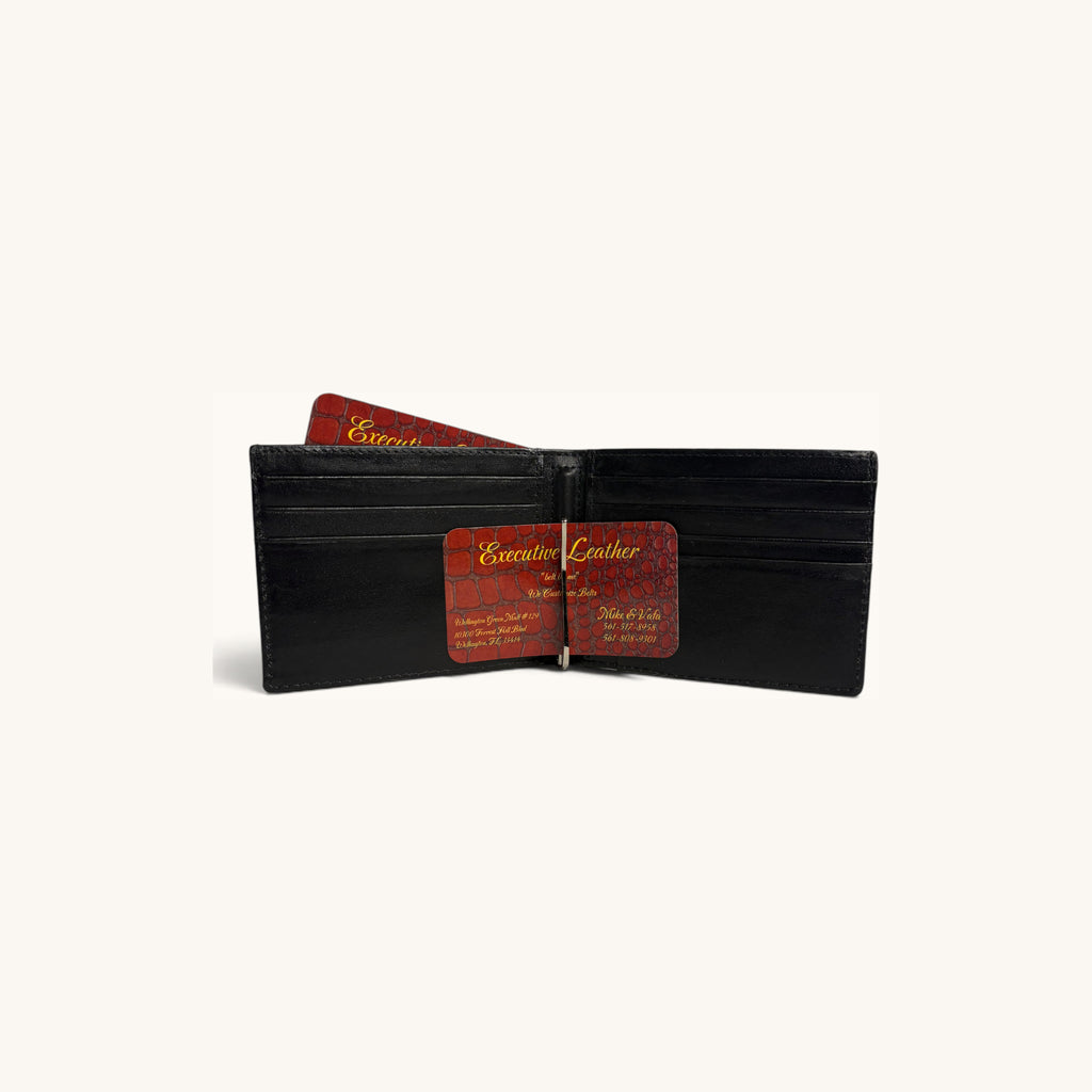 Crocodile Belly Bifold in Black - Executive Leather, Wellington FL