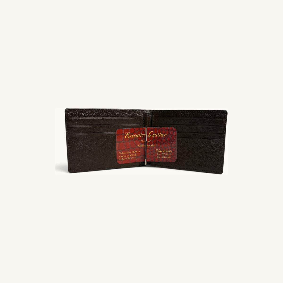 Crocodile Belly Bifold in Brown - Executive Leather, Wellington FL