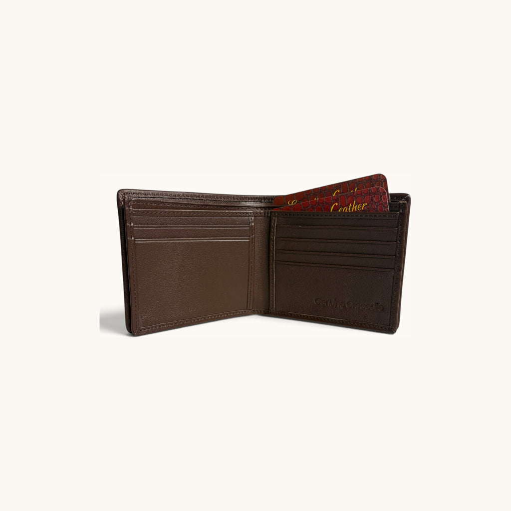 Crocodile Belly Bifold in Chocolate - Executive Leather, Wellington FL