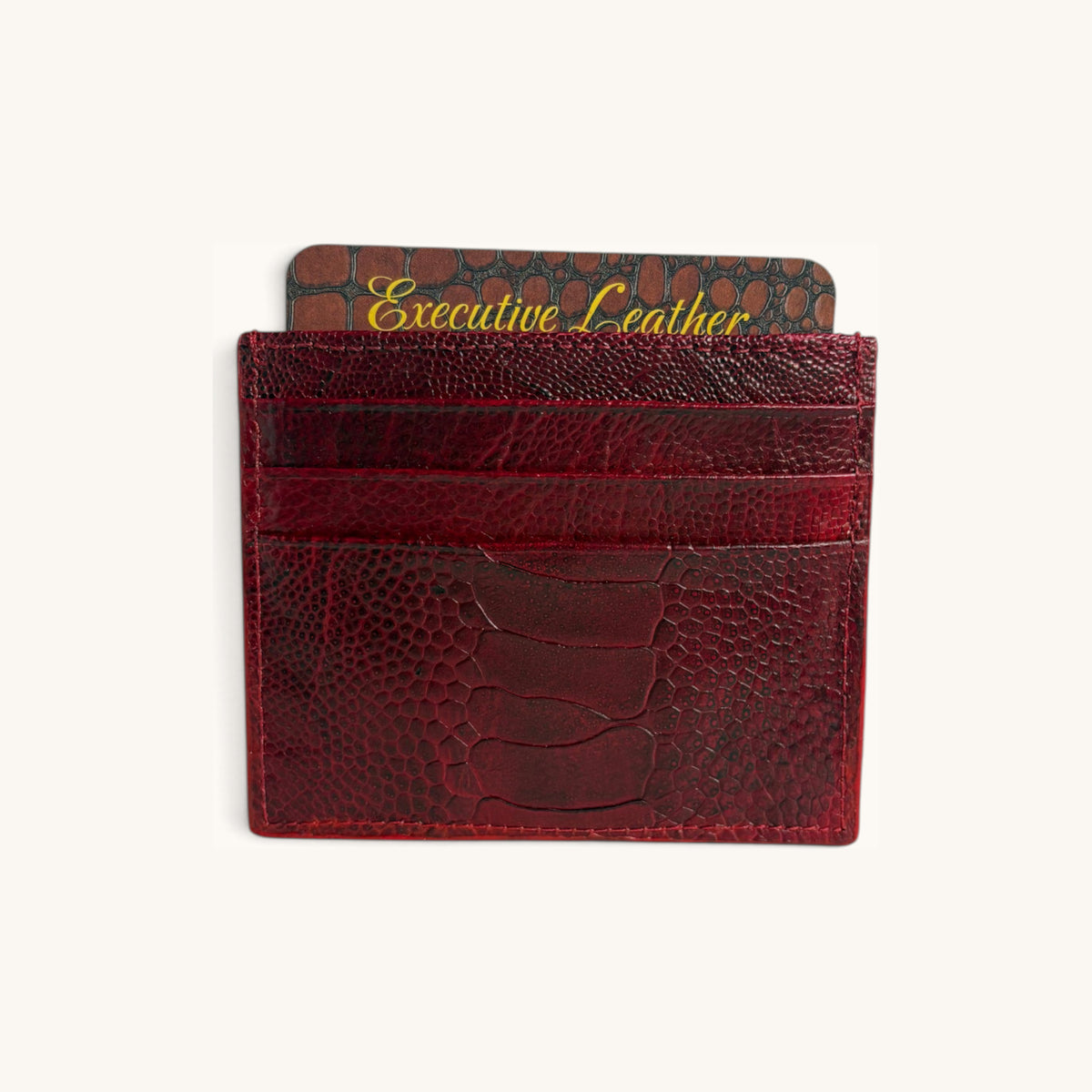 Exotic Card Case in Burgundy Ostrich Leg - Executive Leather, Wellington FL