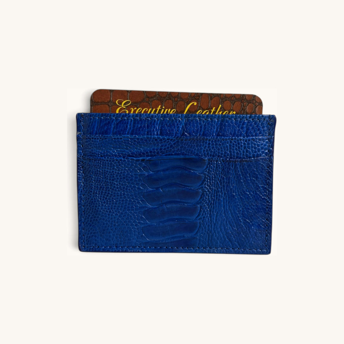 Exotic Card Case in Royal Blue Ostrich Leg - Executive Leather, Wellington FL
