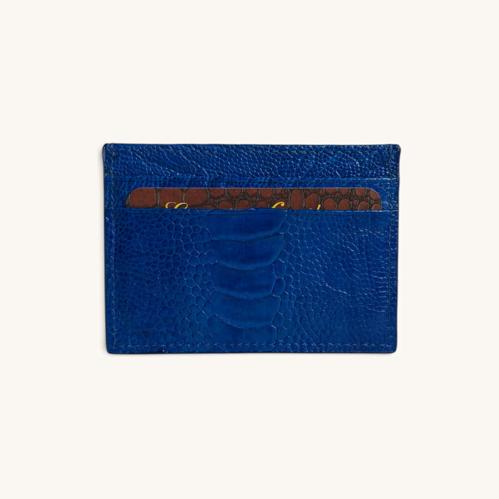Exotic Card Case in Royal Blue Ostrich Leg - Executive Leather, Wellington FL