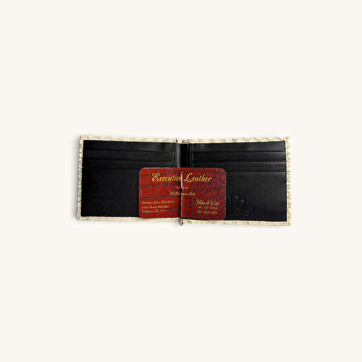 Exotic Money Clip in Cream Crocodile - Executive Leather, Wellington FL