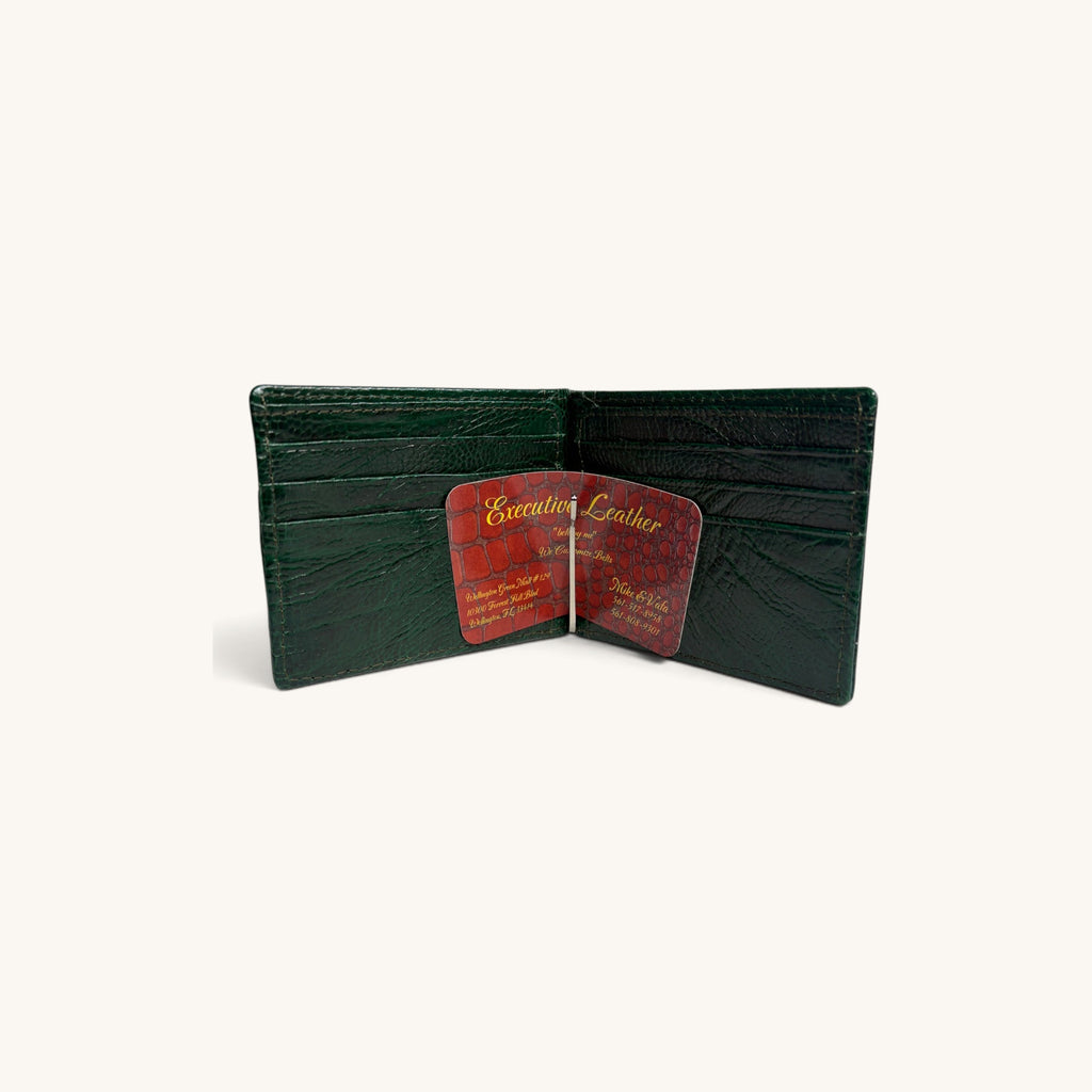 Exotic Money Clip in Green Ostrich Leg - Executive Leather, Wellington FL