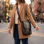 Flap Messenger Satchel in Dark Brown, carried [Dark Brown]